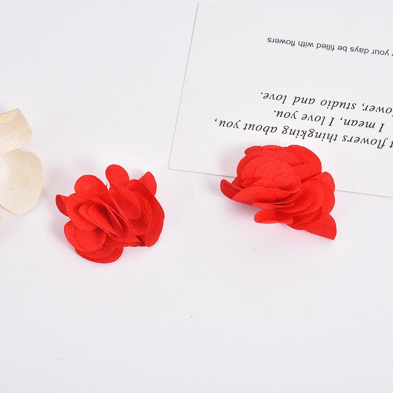 Handmade Chiffon Camellia Flower Earrings - 3cm Fabric Accessories