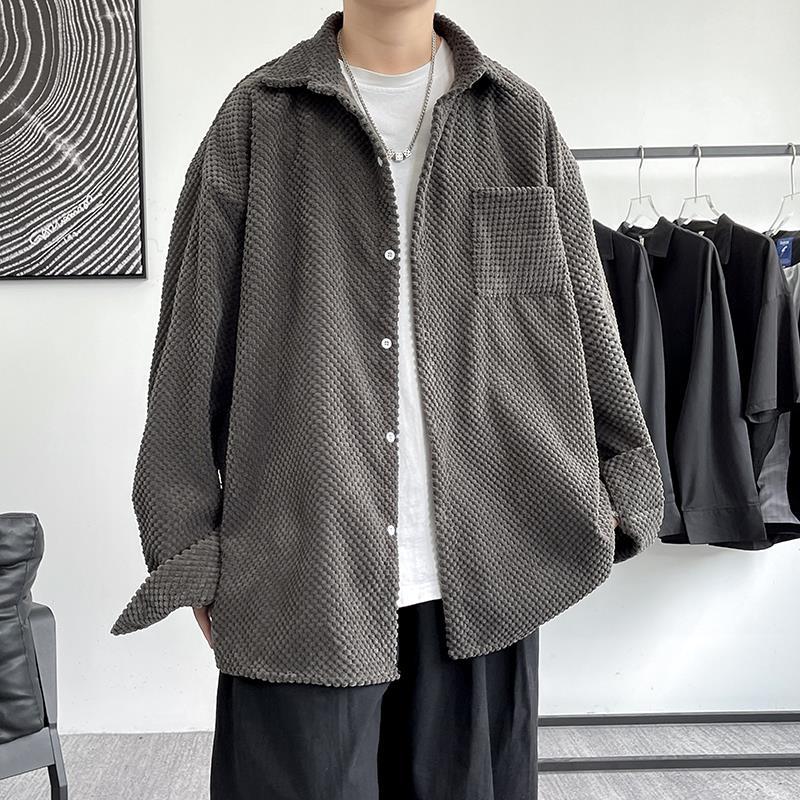 

Новая рубашка в корейском стиле, большие размеры 5Xl-M, вельветовые рубашки, мужские рубашки в стиле Харадзюку с кубиками ананаса, мужская рубашка с длинным рукавом, уличная мода 4XL серый