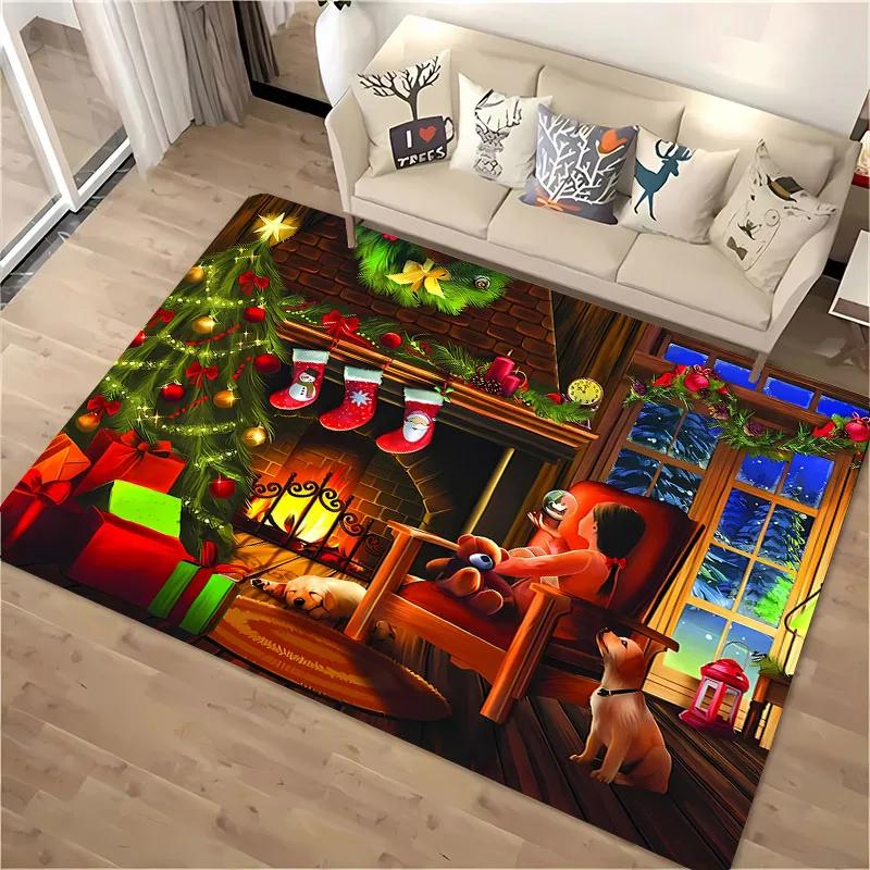 Warmful Christmas Dog Area Carpet, Rug for Living Room Bedroom Sofa Kitchen Doormat Decor,Kid's Non-slip Floor Mat New Year Gift