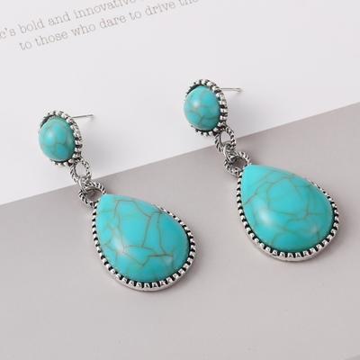 Bohemian Retro Turquoise Tear Drop Pendant Earrings Women Geometric Dangle Earrings National Style Pendant Jewelry Gifts