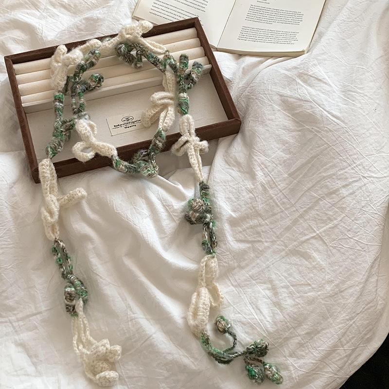 

Вязаный шарф женский новый многофункциональный контрастных цветов ручной работы шерстяной вязаный крючком с цветами косы оригинальное ожерелье