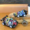 Go-cart Cartoon Keychain Pendant with Double-Ring Hook Anti-Detachable Design Decompression Tool Keychain Accessory