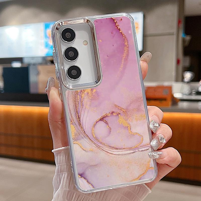 Watercolor Marble Case For Samsung S26 S25 Ultra S24 Plus S23 S22 S21 FE A54 A55 A16 A36 A56 A17 A37 A57 5G Plating Lens Clear Soft Cover
