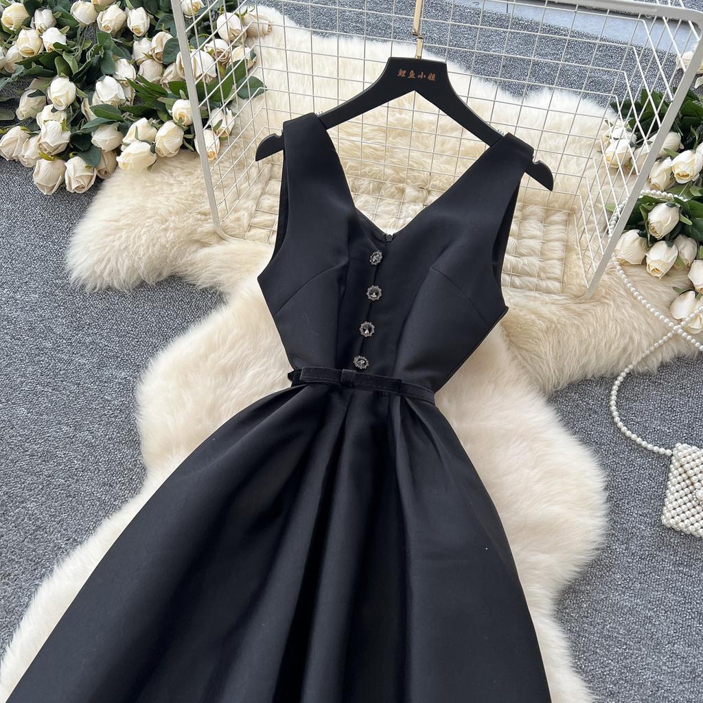 High-end Dress Female Summer Socialite Fashion V-neck Suspender Waist Satin Dress Female Slim Temperament Long Dress