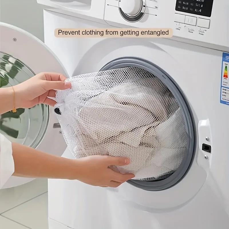 1PC Versatile Mesh Laundry Bag with Drawstring Closure, Durable Polyester Breathable Washing Bag, Reusable Travel Storage Pouch