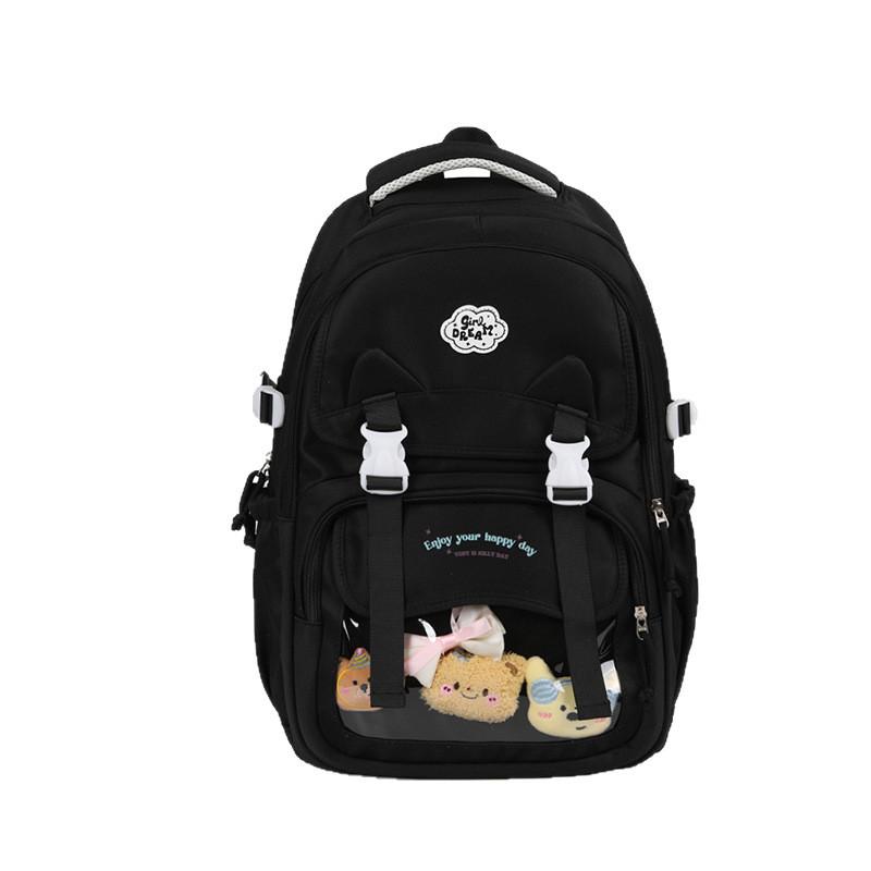 Lightweight Nylon Backpack With Dual Compartments And Color Block Accents