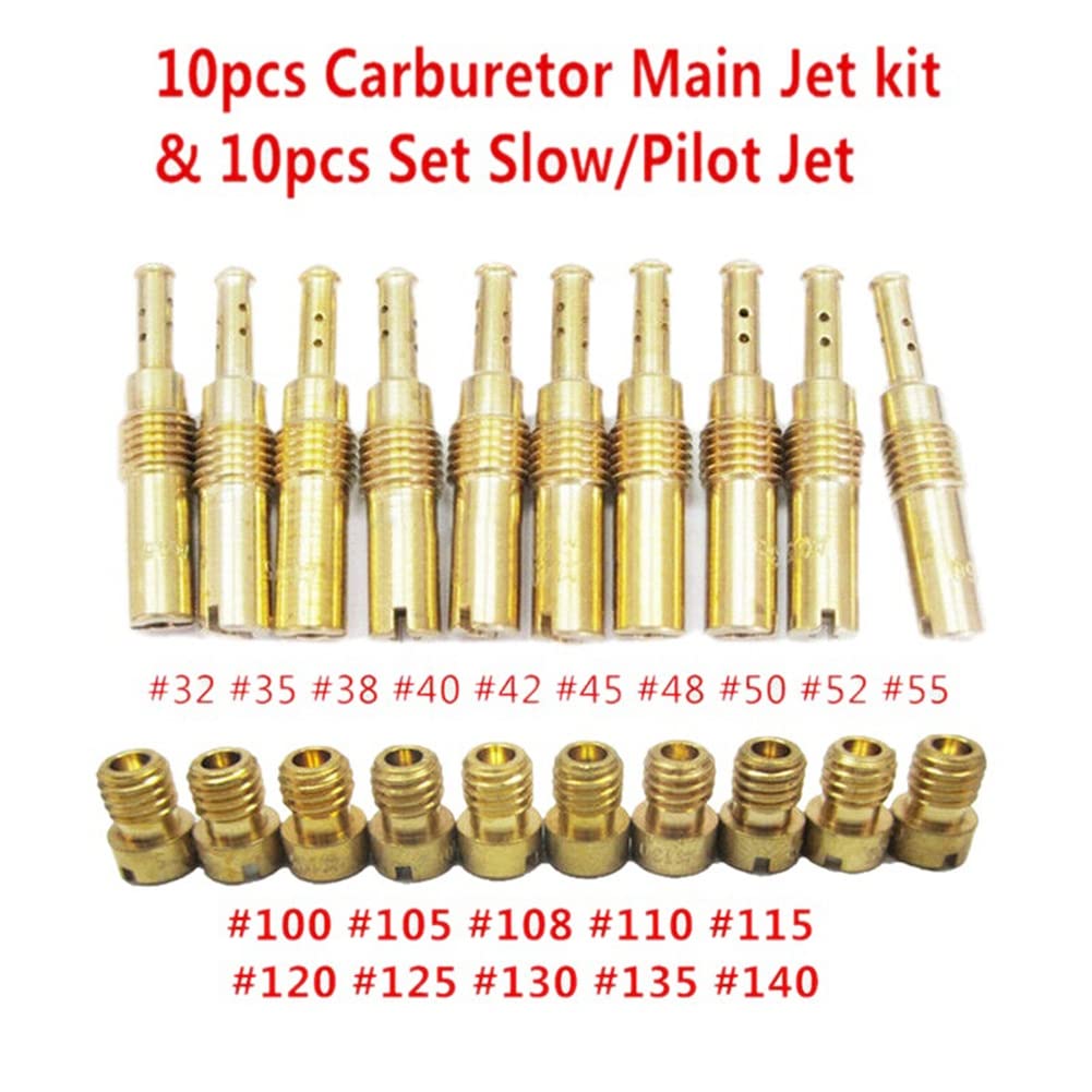 BYSL 10 Pcs Carburetor Main Jet Kit & 10 Pcs Slow/Pilot Jet PWK Keihin CVK PWM KSR Bi-Carburetor, 500293848