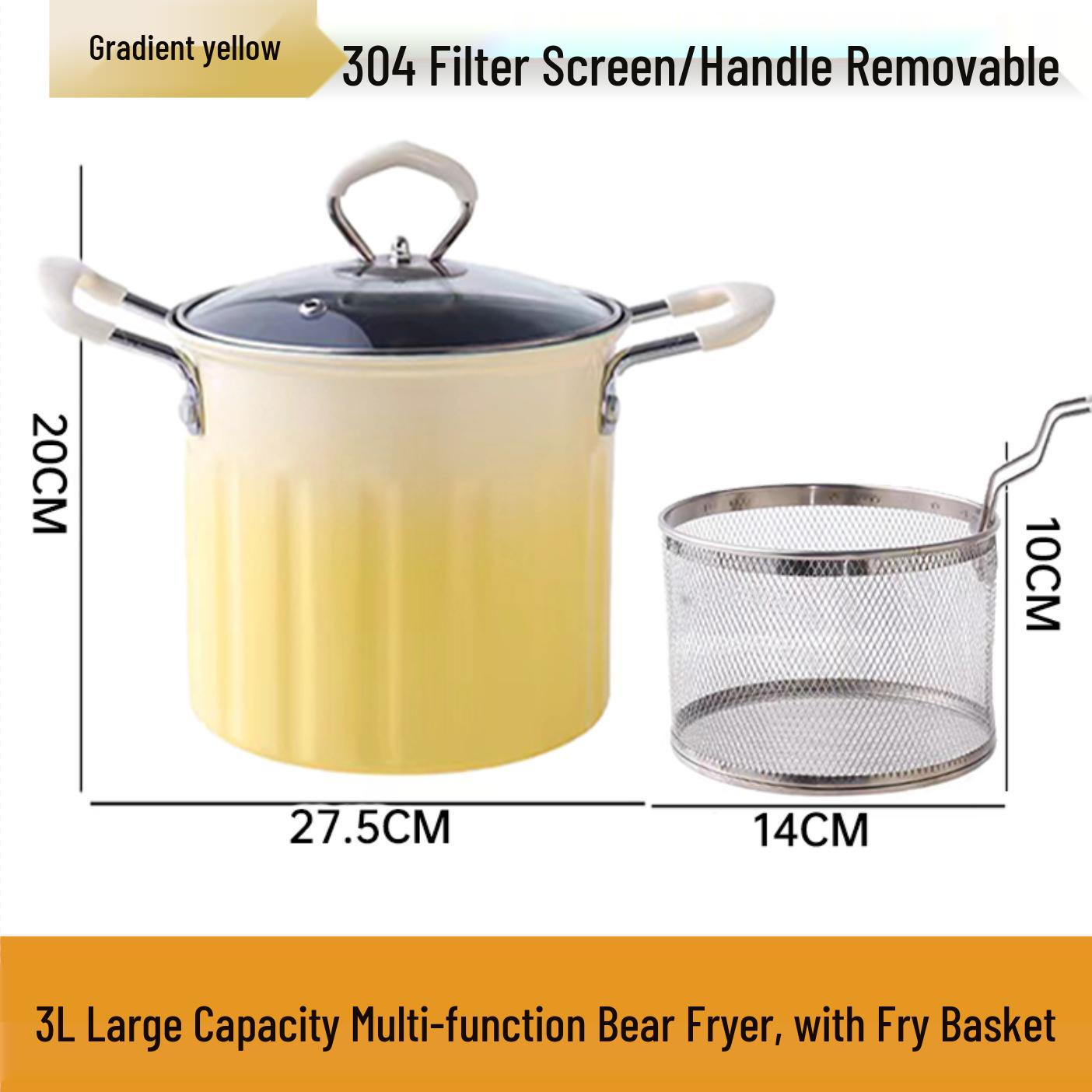 Enhanced 3L Gradient Color Deep Fryer with Filter - Multi-functional Large Capacity Oil Fryer.