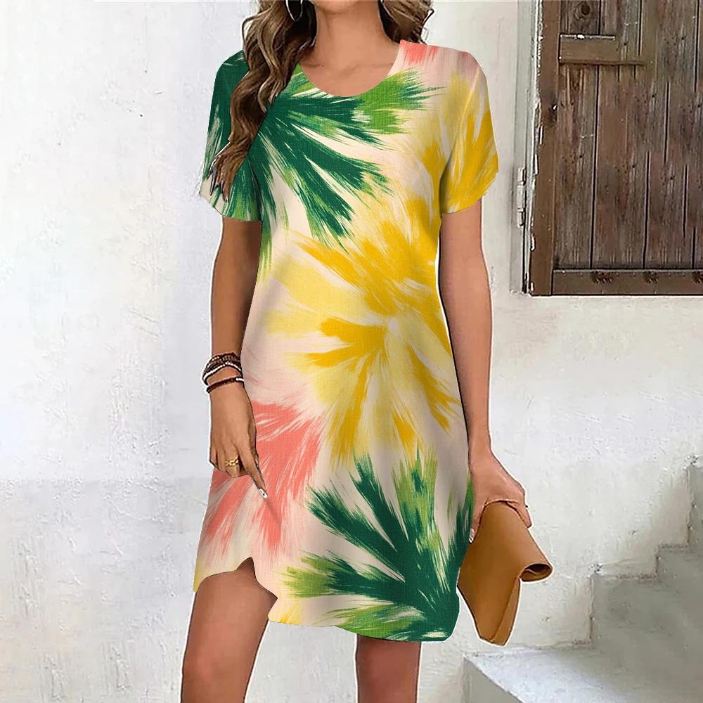 Fashion 3D Print Summer Dress Loose Casual Short Sleeve O-Neck Mini Dress