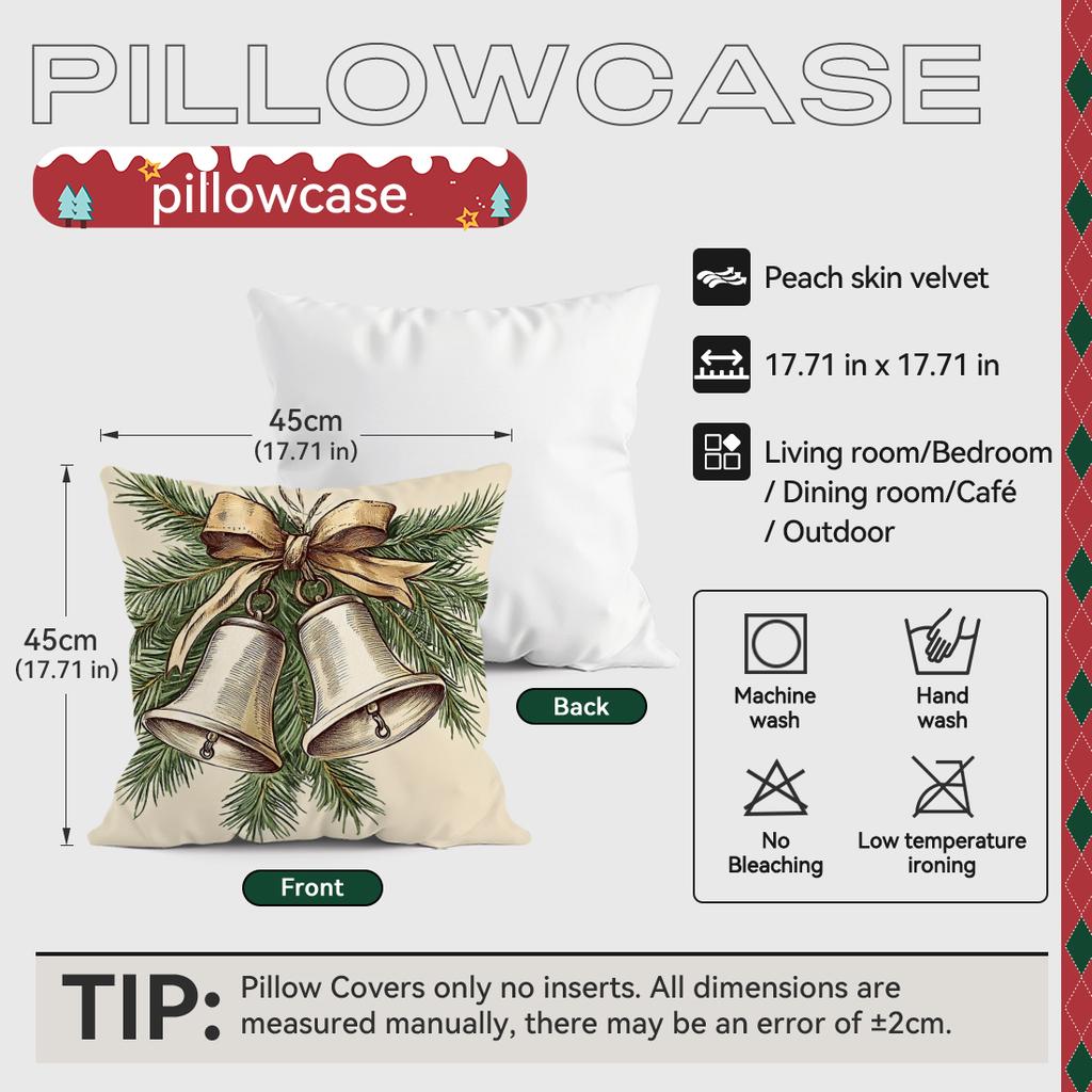 Christmas Bells Candles Cushions Pillowcase Polyester Cushion Cover Throw Pillow Sofa Decoration Pillowcover Home Decor