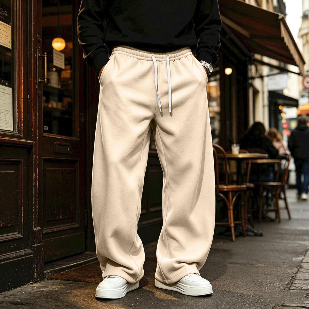 Herren - Gefütterte Jogginghose, Farbe Locker Geschnitten Gerade Beine mit Elastischem Bund für den Winter
