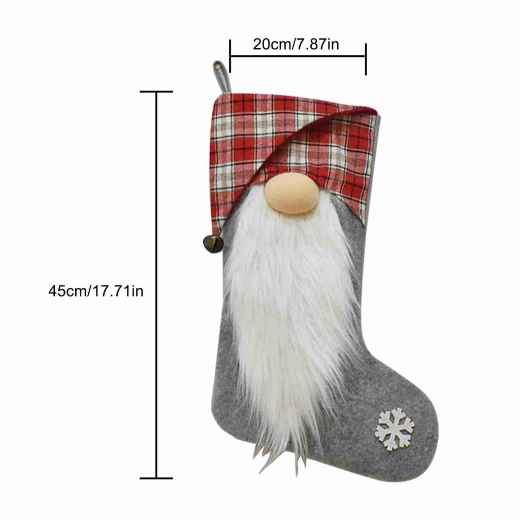 Xmas Stocking Polyester Cute Plaid Xmas Stocking with Hanging Loop for Party Family Gathering
