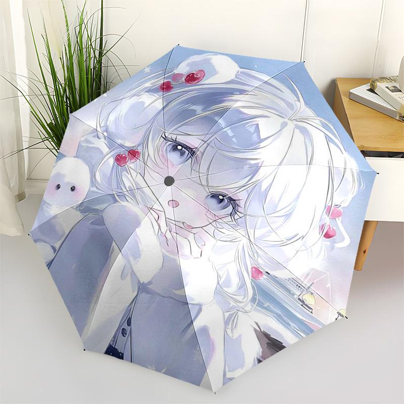 

1pc Cherry Blossom Snowy Girl Automatic Opening/Closing Outdoor Umbrella - Portable Tri-Fold Design with 8-Rib Iron Frame, Perfect for Outdoor Us