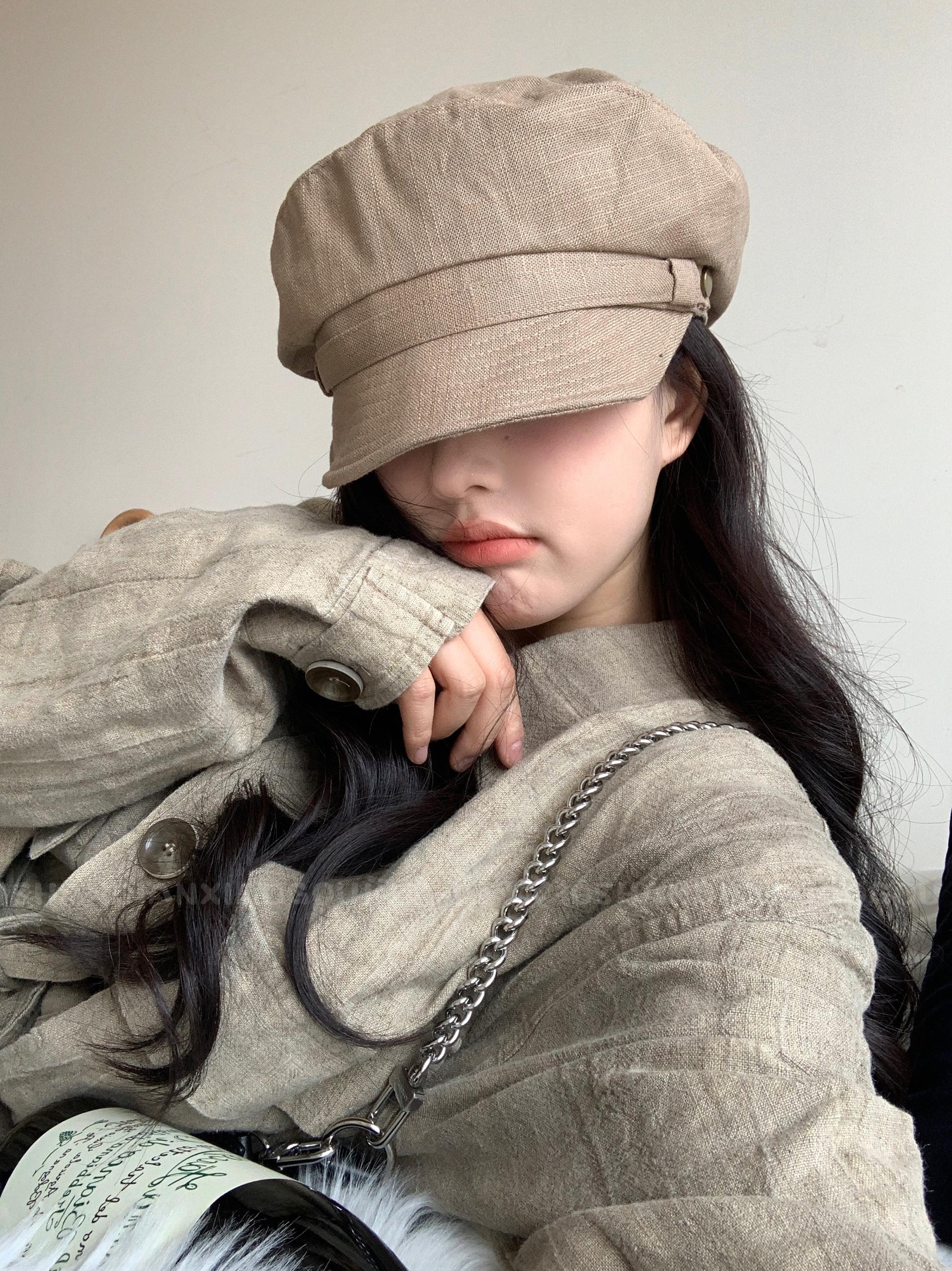 Neuer Dünner Baumwoll-Leinen Atmungsaktiver Achteckiger Hut Für Damen Modischer Vielseitiger Weicher Schirm Schiebermütze Vintage Verstellbar Schiebermütze One Size gray