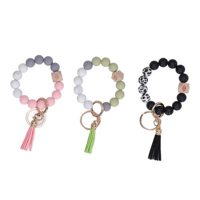 3Pcs Keychain Bracelet Silicone Beads Metal Keyring Tassels Style Beaded Wristlet for Handbag Home