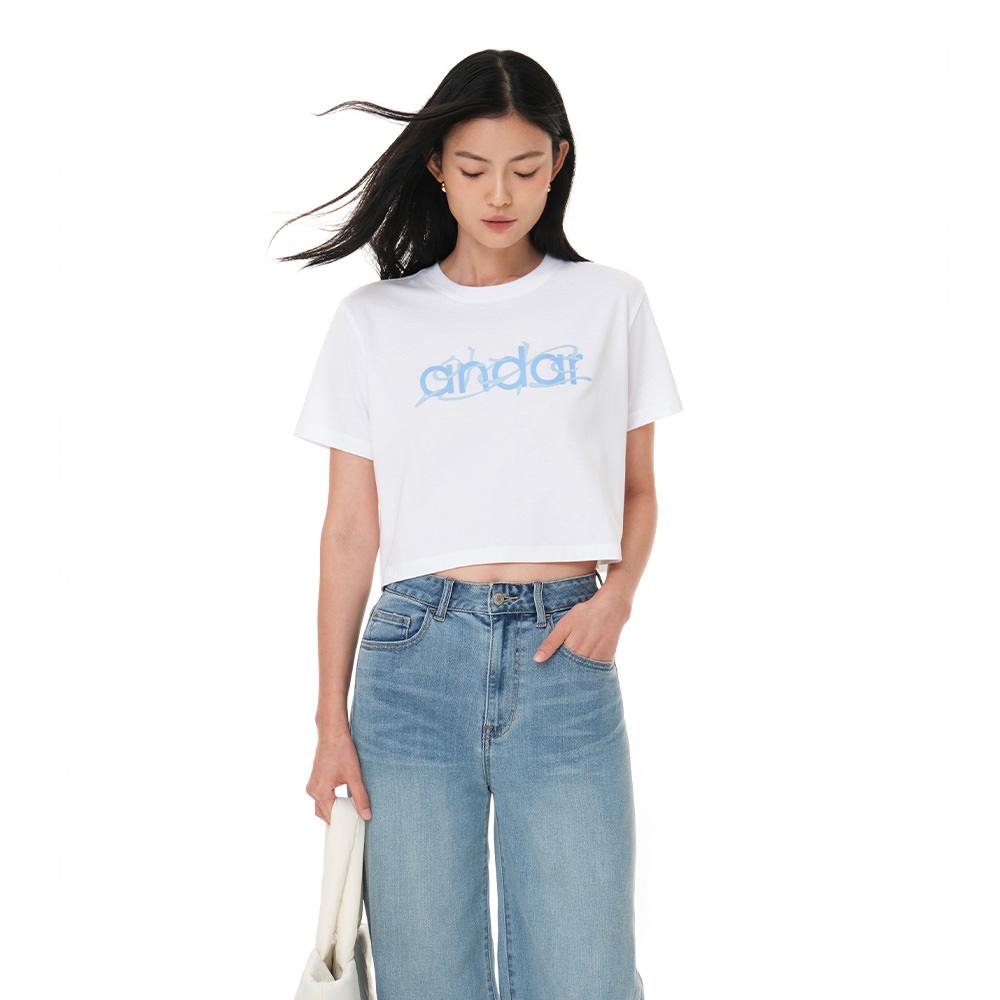 Andar Airisential Lettering Crop Top Apricot White [Anfss-50Wta]/S