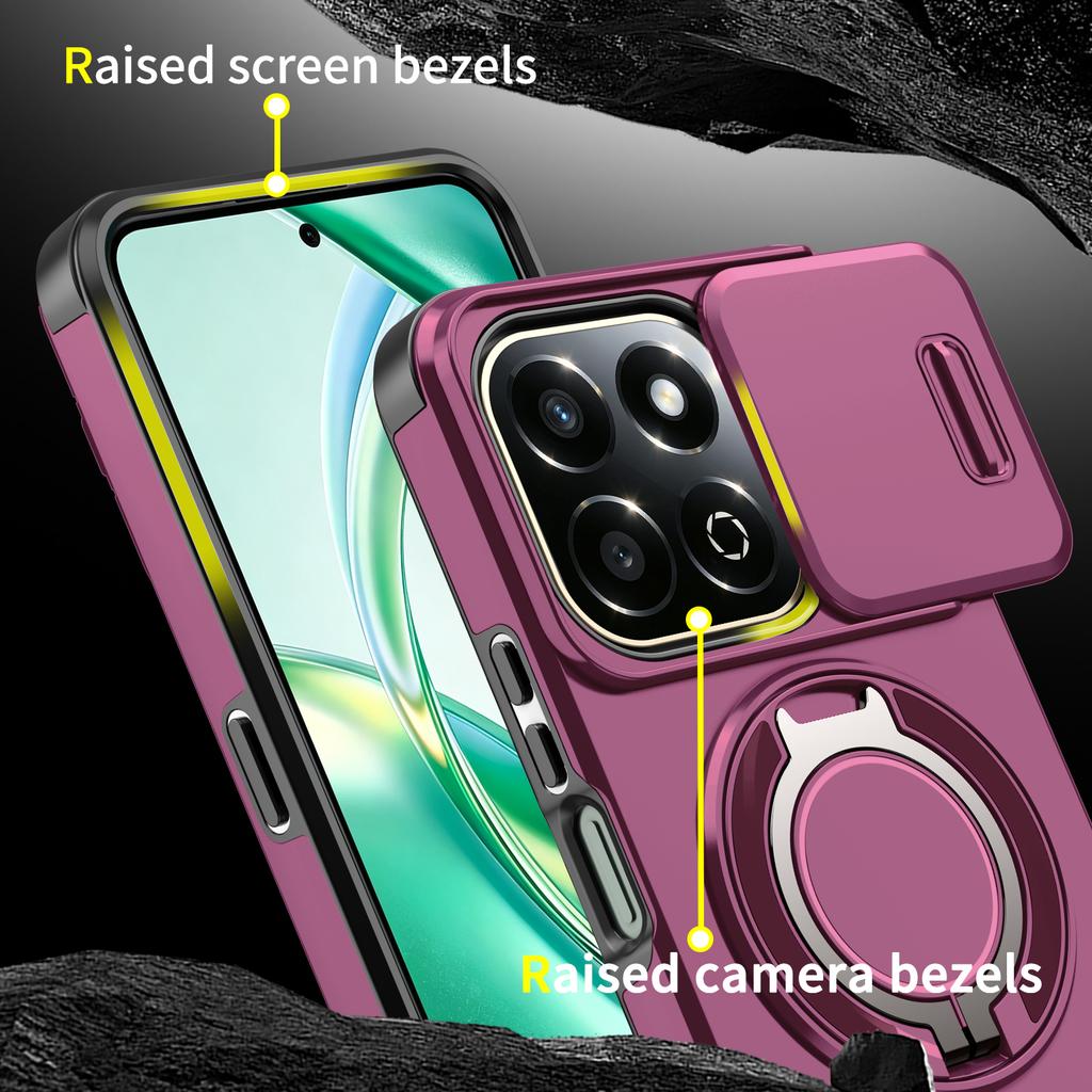 Magnetic Metal Ring Stand Armor Case For Honor X7c X7d 200 400 Smart 5G Slide Push Window Lens Protection TPU Plastic Back Cover
