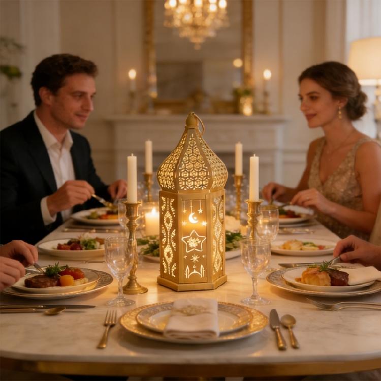 Unique Metal Candle Column Decorated With Cultural Mediterranean Motifs Perfect For Dining Table Centerpieces