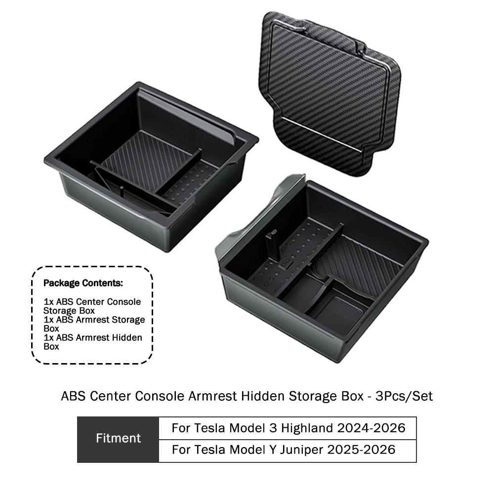 Heenvn For Tesla Model Y Juniper Model 3 Highland Model YL 2026 2025 Car Console Armrest Storage Box ABS Organizer Water Cup Mat