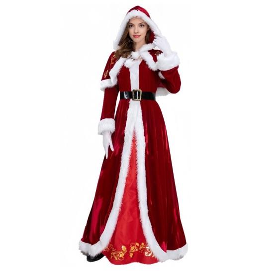 Frau. Claus Kostüm für Damen Erwachsene Weihnachten Santa Kleid mit weißem Kunstfellbesatz Samt Weihnachten Cosplay Outfit