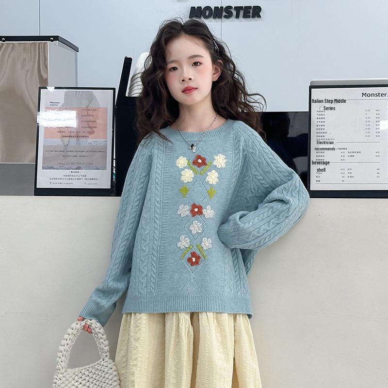 Strickpullover & Rock Set für Mädchen Herbst 2025 - Zweiteiler im koreanischen Stil für große Kinder.