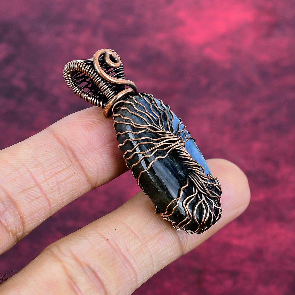Tree Of Life Labradorite Gemstone Pendant Handmade Copper Wire Wrapped Pendant