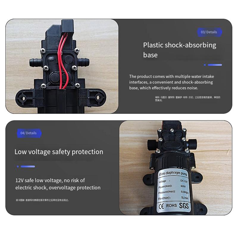 DC 12V 60W 120PSI 3-5L/MIN Agricultural Electric Pump Small High Pressure Diaphragm Water Sprayer Car Wash Pumping Experiment