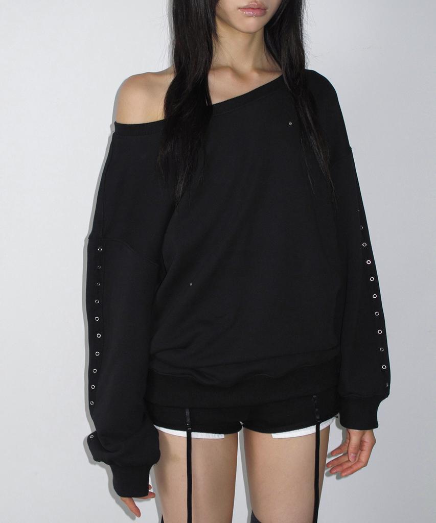 Sailpeulei One Shoulder Eyelet Sweatshirts / Black