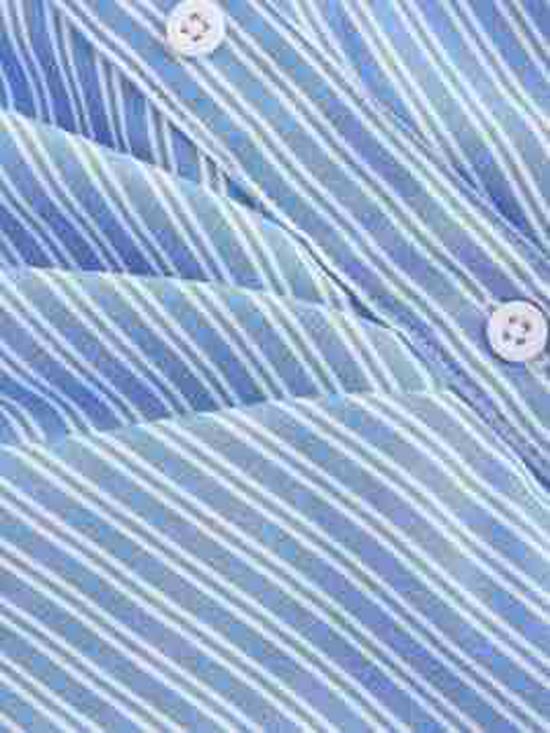 European Asymmetrical Twist Knot Blue & White Striped Long-Sleeve Women's Shirt