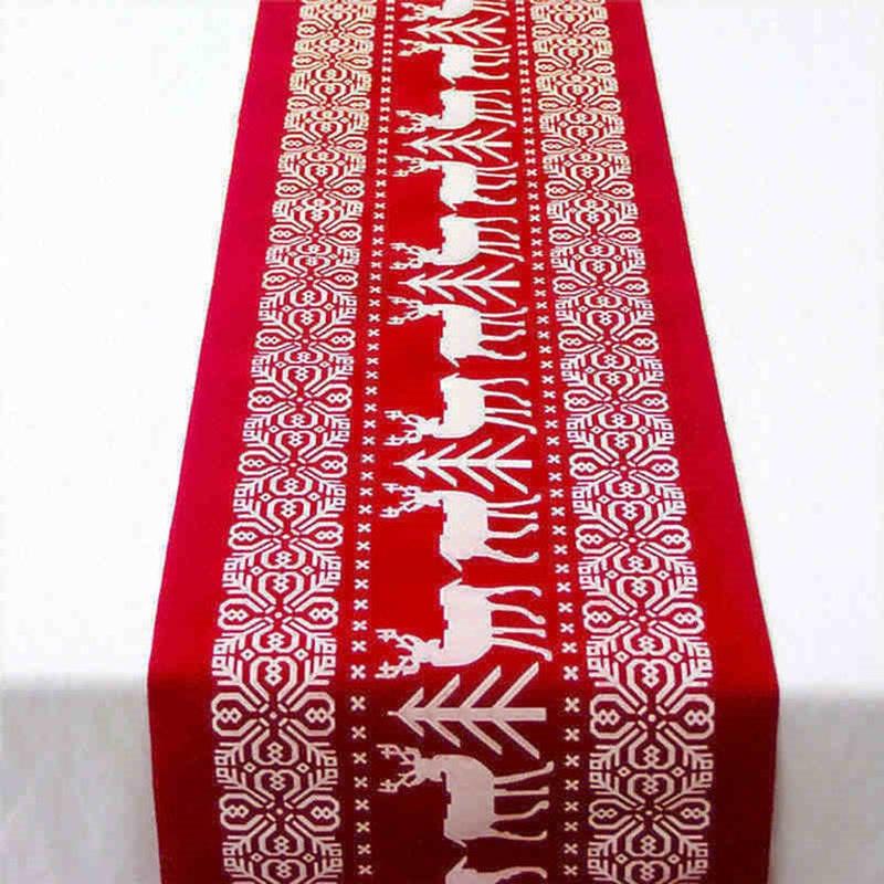 Christmas Linen Tablecloth Christmas Flag Home Party Decorative Elk Tapestry Red Table Runners Cover