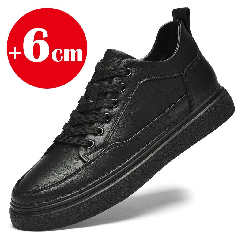 Men's Genuine Cowhide Leather Elevator Sneakers, 6cm Height Increase Lift Shoes, Designer Breathable Casual Taller Footwear
