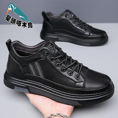 Leren schoenen heren zomer ademend trend zachte zool heren casual schoenen trendy schoenen zwarte schoenen