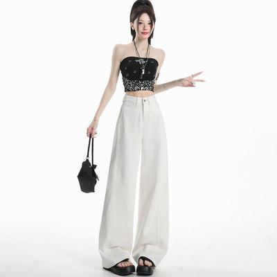 Blugi albi cu picior larg pentru femei În primăvară și vară Subțiri Stil nou Versatil Modă Trendy Largi Slimming Pantaloni drepți