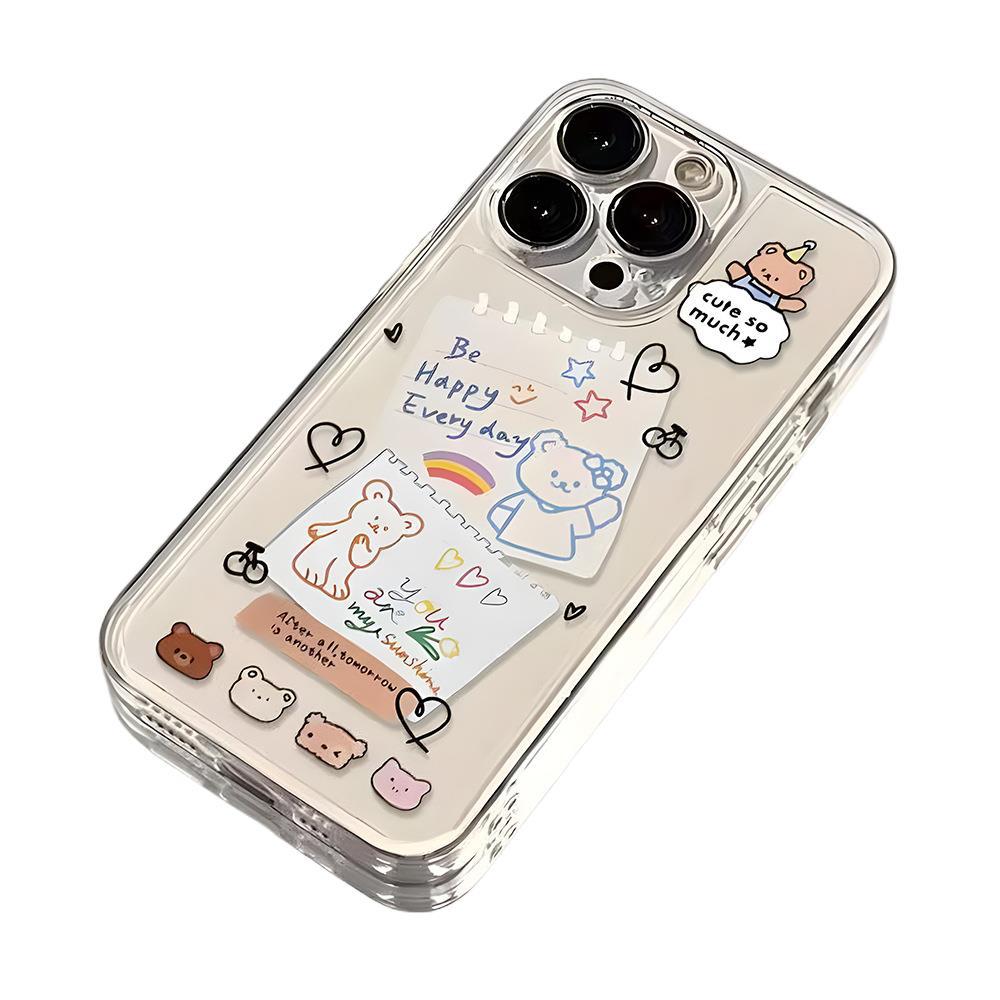 Japan and South Korea Ins Cartoon Sticky Note Bear for iPhone16promax Mobile Phone Case Apple 17 New Protective Case