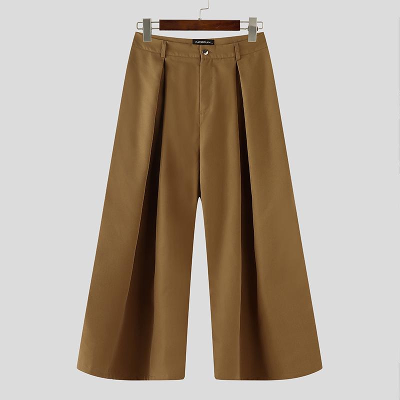 INCERUN Men Zip-up Waist Straight Pants Long Suits Trousers