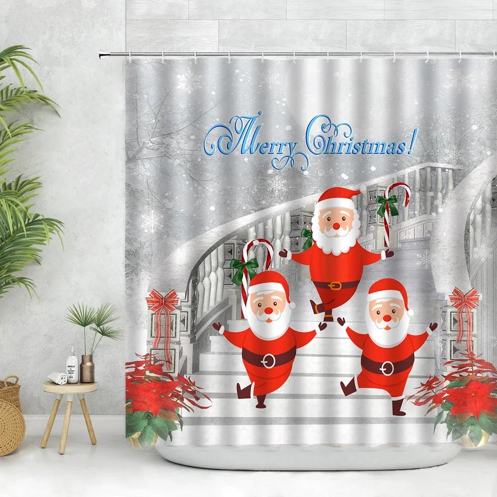 

Christmas Background Shower Curtain Fabric Fireplace New Year Christmas Eve Kid Photography Cloth Bathroom Decor Accessory Sets 90x180cm-35x70in