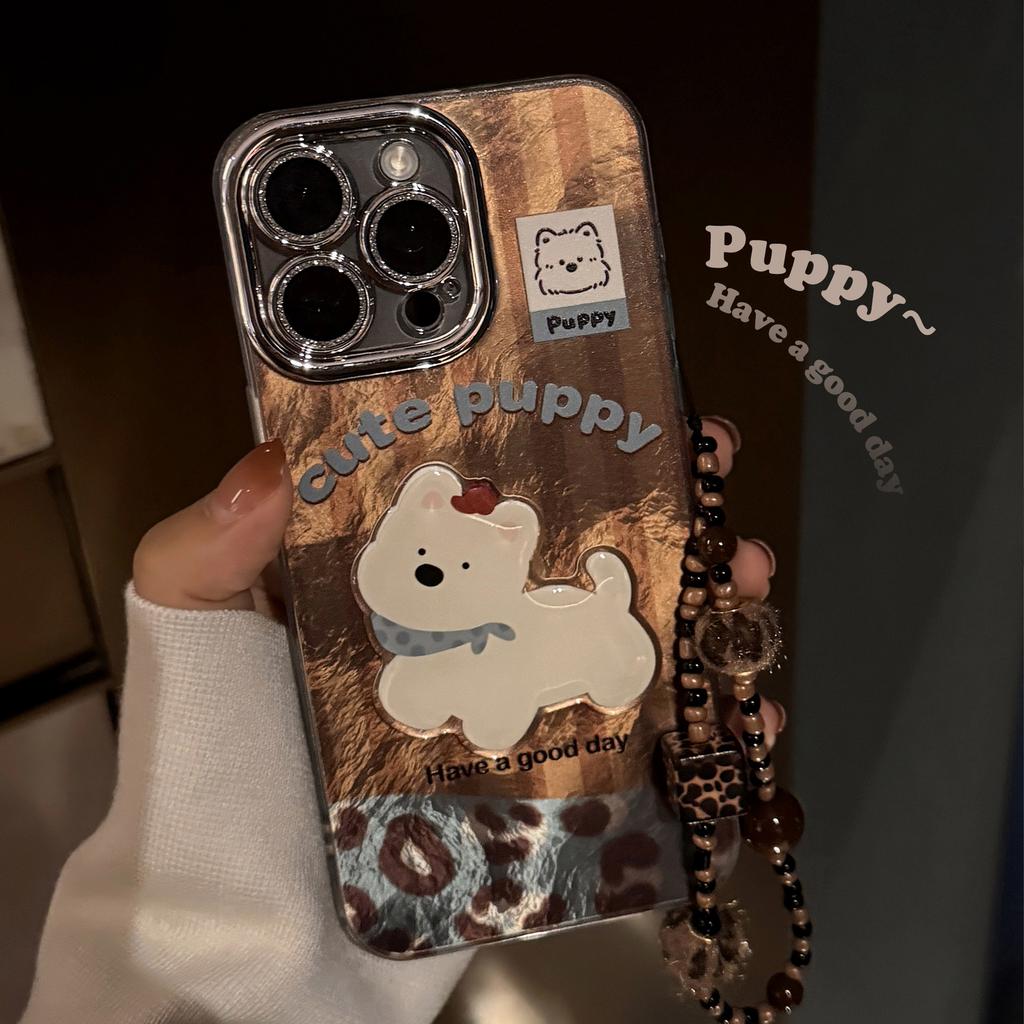 Brown Puppy Cartoon Lanyard Case for iPhone 16 15 14 13/12/11promax /xsmax/xr 7/8plus SE