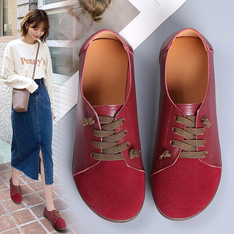 Women's Flats Loafers Leather Driving Shoes Moccasins Comfort Casual Nurse Shoes for Mother plus size