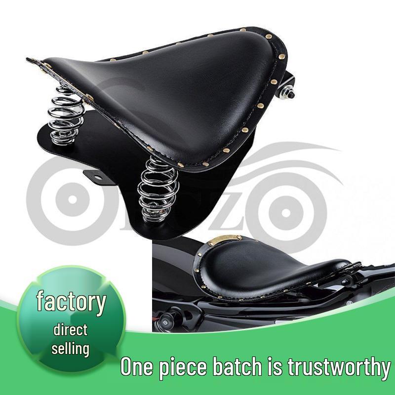 Harley Motorcycle Retro Leather Seat with Copper Rivets & Spring Cushion