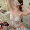 French Pure Desire Floral Lace Spaghetti Strap Triangle Cup Lingerie Set - Invisible Back Buckle Bra & Beautiful Back Design