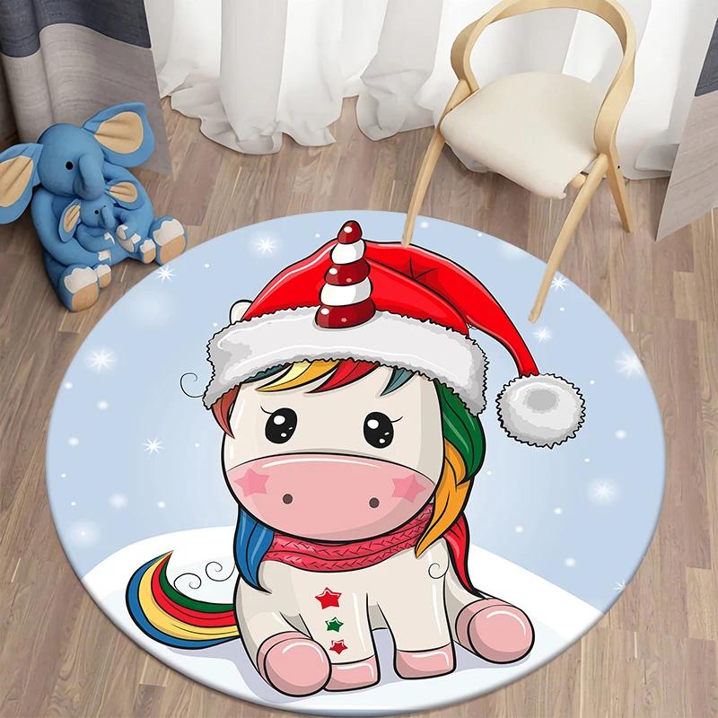 Christmas Decoration Kawaii Printed Round Carpet Home Bedroom Children's Living Room Floor Mat   Anti Slip