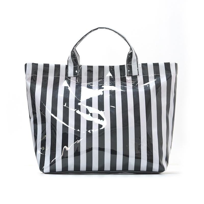 Stylish Striped Pvc Tote Bag Large-capacity Handbag Lightweight Portable Travel Shoulder Bag Casual Waterproof Shopping Bag