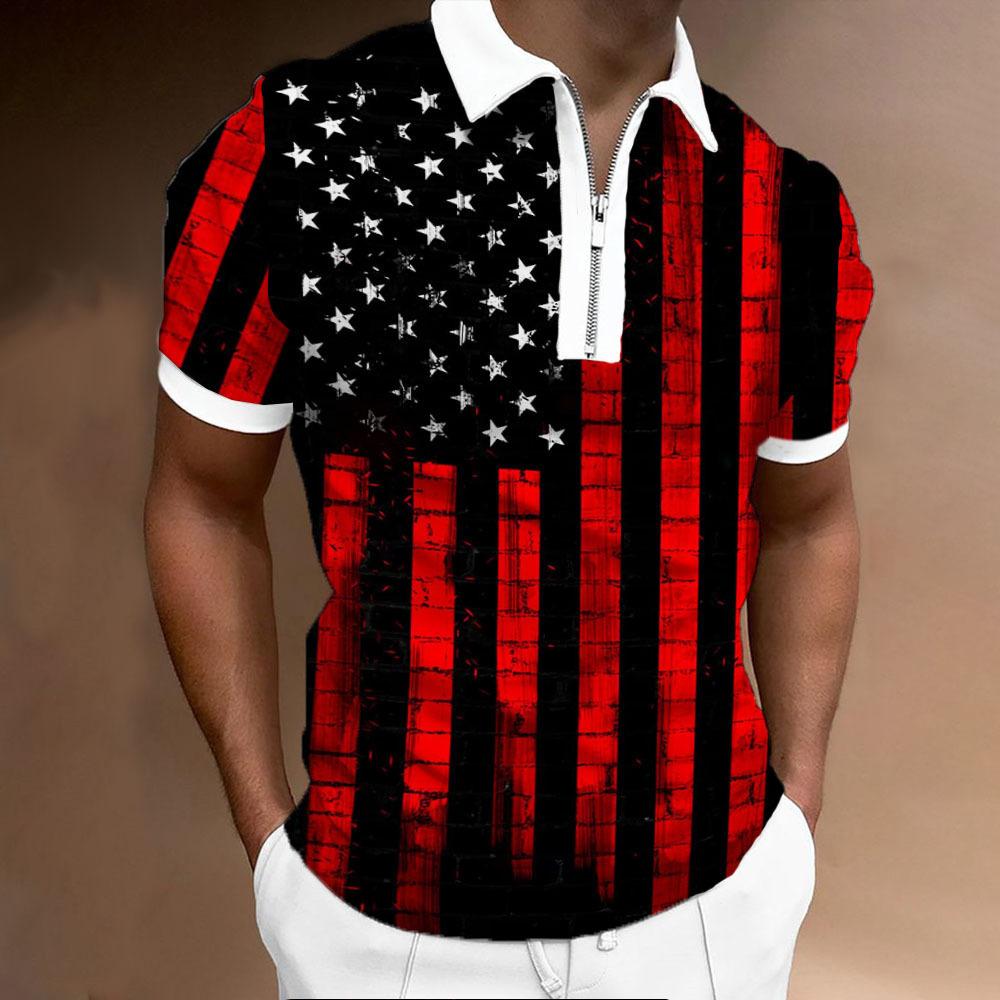 Independent Station Hot Sale Men'S Polo Shirt 3D Digital Printing Casual Trend Zipper Short Sleeve Shirt
