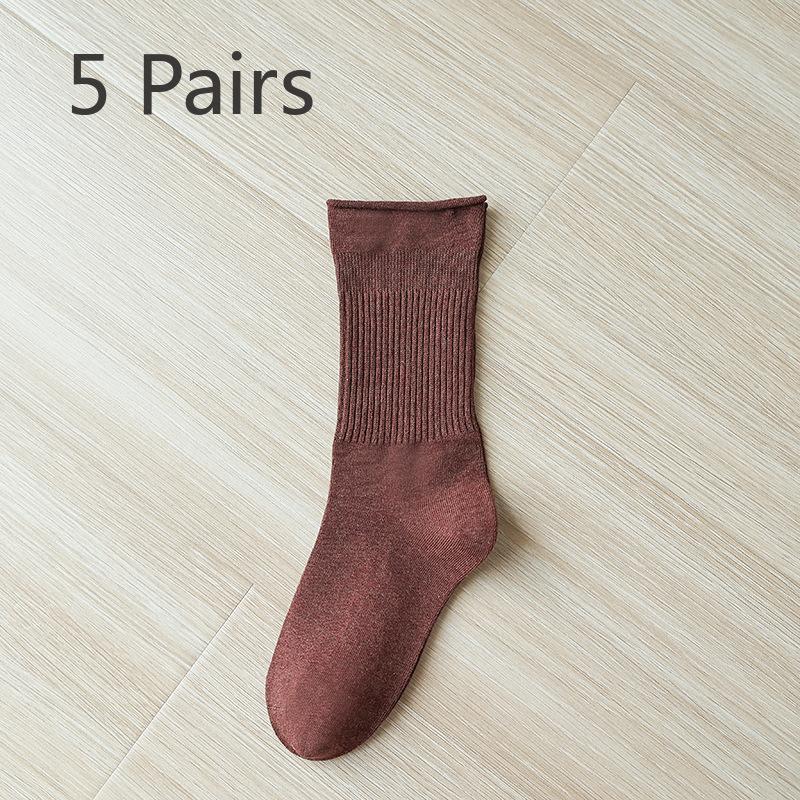 5 Pairs of Medium Length Pure Cotton Socks That Are Versatile for Women In Autumn and Winter