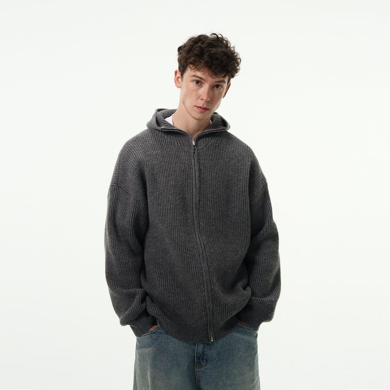 Madwitch Fall and Winter New Arrival Retro Lazy Style Knitwear Men and Women Cleanfit Hooded Sweater Cardigan Outwear