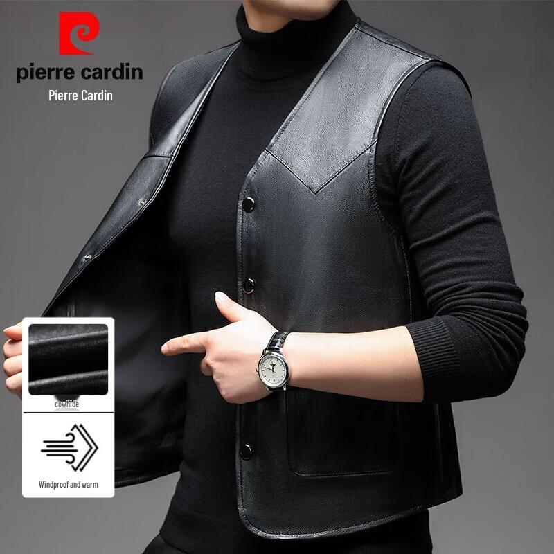 Pierre Cardin Men's V-Neck Genuine Leather Vest