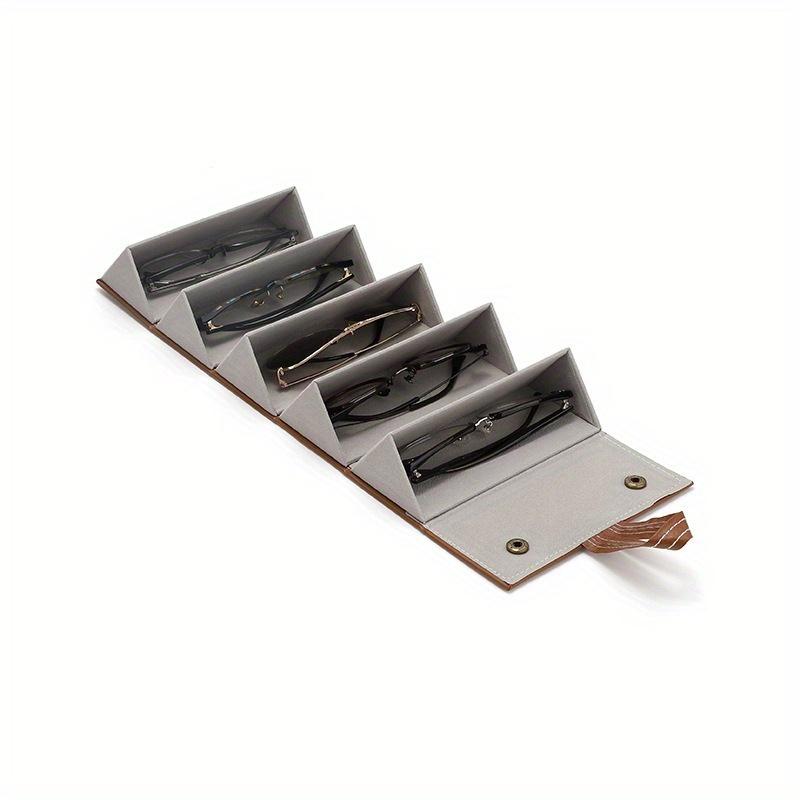 1pc Glasses Storage Box Foldable Five Piece Box Multifunctional Multi Grid Glasses Jewelry Storage Leather Handmade Glasses Box