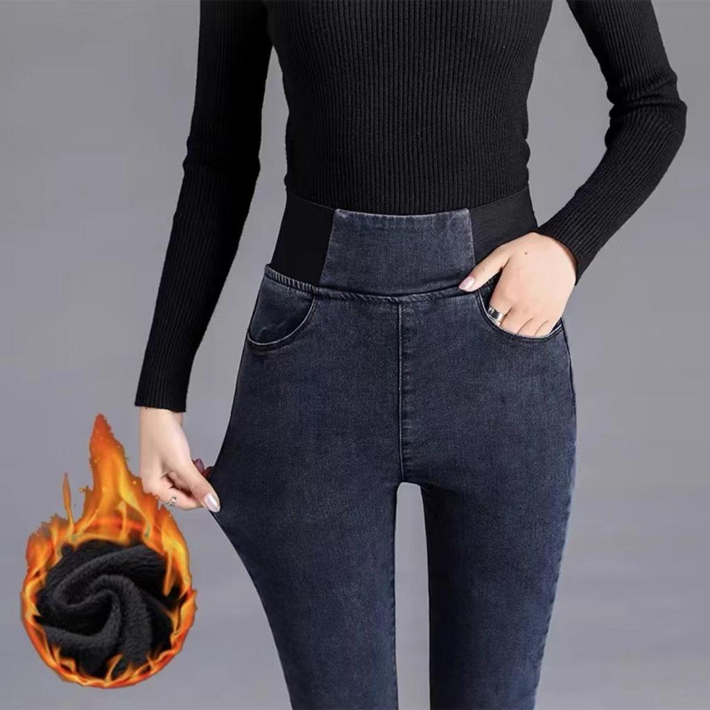 Women's High Waist Slim Fit Pencil Pants, Plus Velvet, Large Size, Elastic Waist, Autumn/Winter 2024.