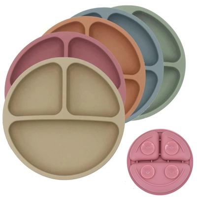 Bezpieczny dla dziecka silikonowy talerz do jadalni z przyssawką kreskówki dla dzieci naczynia do karmienia malucha zastawa stołowa do ćwiczeń Retro dziecięca miska z uśmiechem na twarzy