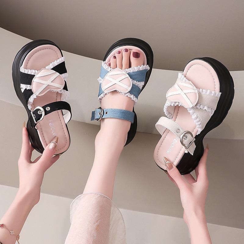 Dopamine Thick-bottomed Muffin Slippers Women's Summer New Fashionable and Cute Student Casual One-word Cool Slippers